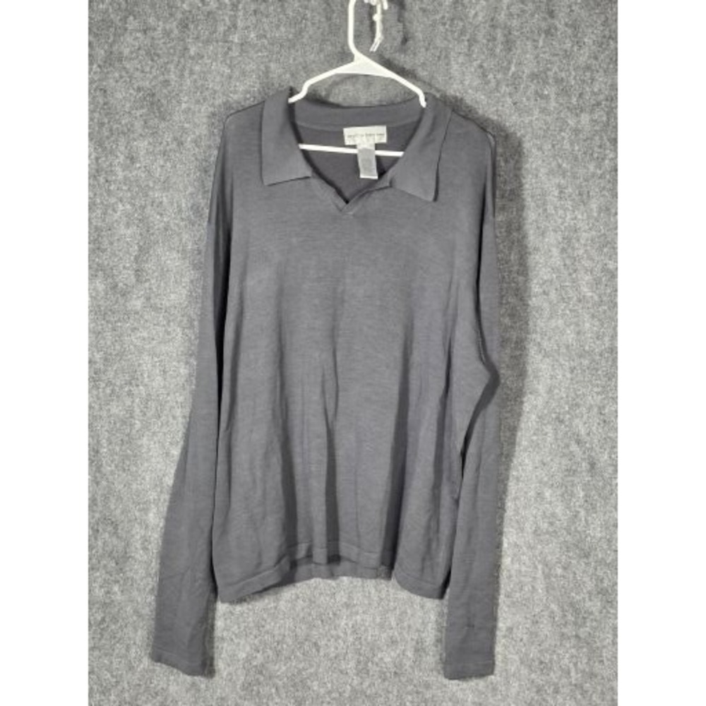 Mens XL Sweater Polo Collared Gray Silk Blend Knit Top Croft and Barrow